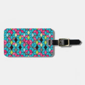 Turqouise- en roze-kubuspatroon bagagelabel (Voorkant horizontaal)