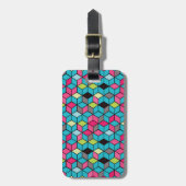 Turqouise- en roze-kubuspatroon bagagelabel (Voorkant verticaal)