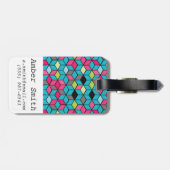 Turqouise- en roze-kubuspatroon bagagelabel (Achterkant horizontaal)