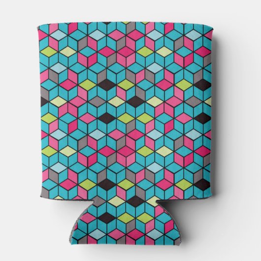 Turqouise- en roze-kubuspatroon blikjeskoeler (Achterkant)