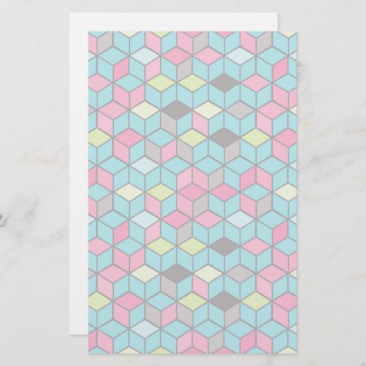 Turqouise- en roze-kubuspatroon briefpapier (Voorkant / Achterkant)