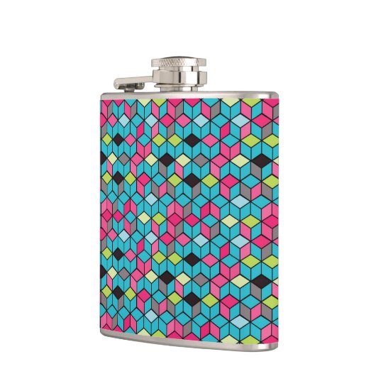 Turqouise- en roze-kubuspatroon heupfles (Links)