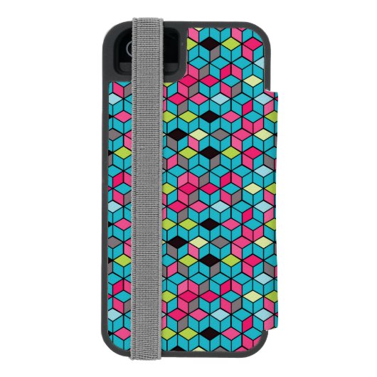 Turqouise- en roze-kubuspatroon incipio iPhone portemonnee hoesje (Agenda Achterkant)