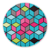 Turqouise- en roze-kubuspatroon keramische knop (Voorkant)