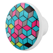 Turqouise- en roze-kubuspatroon keramische knop (Rechts)