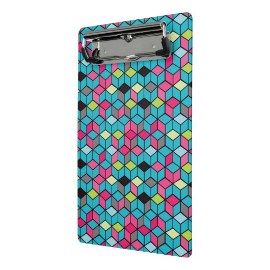 Turqouise- en roze-kubuspatroon mini klembord (Angled2)