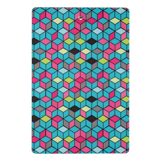 Turqouise- en roze-kubuspatroon mini klembord (Achterkant)