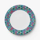 Turqouise- en roze-kubuspatroon papieren bordje (Voorkant)