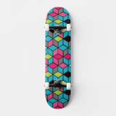 Turqouise- en roze-kubuspatroon persoonlijk skateboard (Voorkant)
