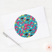 Turqouise- en roze-kubuspatroon ronde sticker (Envelop)