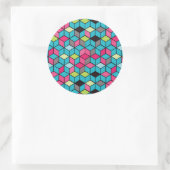 Turqouise- en roze-kubuspatroon ronde sticker (Tas)