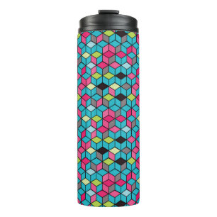 Turqouise- en roze-kubuspatroon thermosbeker