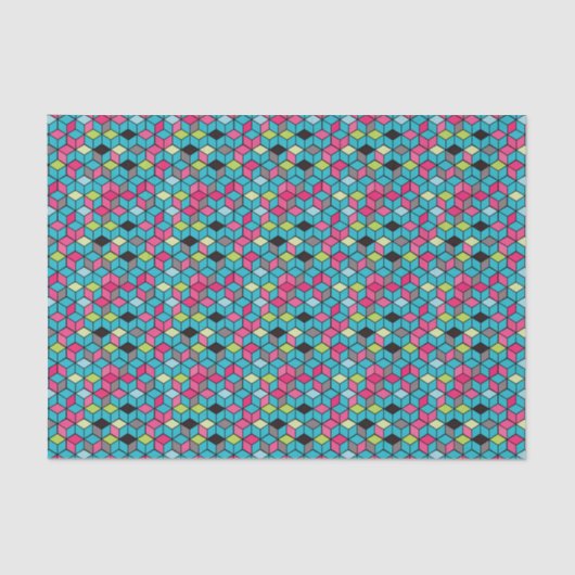 Turqouise- en roze-kubuspatroon tissuepapier (Voorkant)