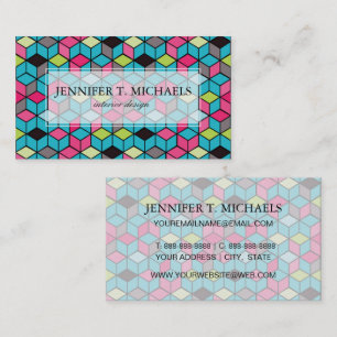 Turqouise- en roze-kubuspatroon visitekaartje