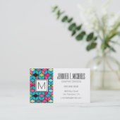 Turqouise- en roze-kubuspatroon visitekaartje (Staand voorkant)