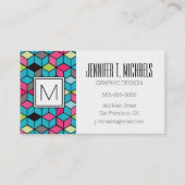 Turqouise- en roze-kubuspatroon visitekaartje (Voorkant)