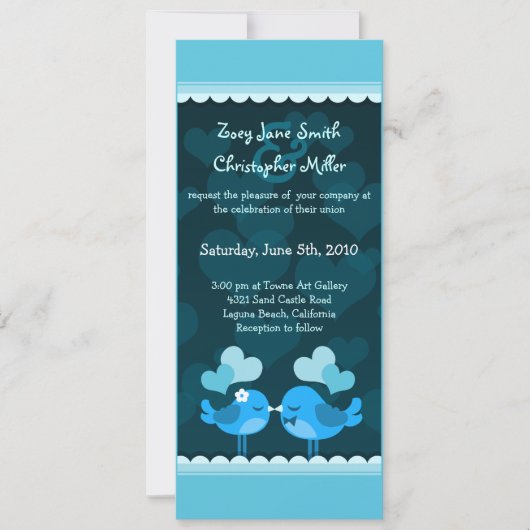 Turqouise Tortelduifjes Long Wedding Invitation Kaart (Voorkant)