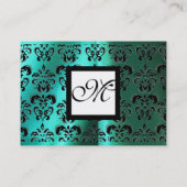 TURQUASE BLUE SILK DAMASK CLOTH, SQUARE MONOGRAM VISITEKAARTJE (Achterkant)