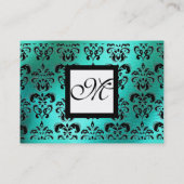 TURQUASE BLUE SILK DAMASK CLOTH, SQUARE MONOGRAM VISITEKAARTJE (Achterkant)