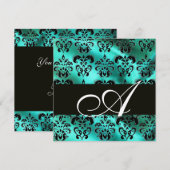 TURQUASE GROENE DAMASKMONOGRAM, wit Kaart (Voorkant / Achterkant)