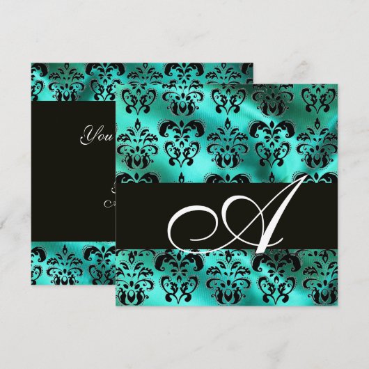 TURQUASE GROENE DAMASKMONOGRAM, wit Kaart (Voorkant / Achterkant)