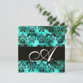 TURQUASE GROENE DAMASKMONOGRAM, wit Kaart (Staand voorkant)