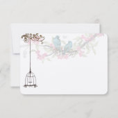 Turquiose Birds Pink Cherry Blossom Birdcage Bedankkaart (Achterkant)