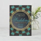 Turquiose Black Gold Sparkle Weddenschap Kaart (Staand voorkant)