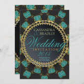 Turquiose Black Gold Sparkle Weddenschap Kaart (Voorkant / Achterkant)