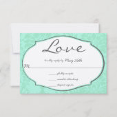 Turquiose Mint Damask Wedding RSVP Kaart (Voorkant)