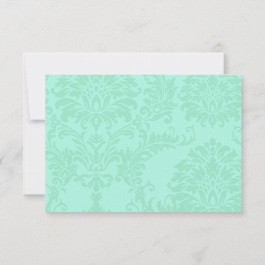 Turquiose Mint Damask Wedding RSVP Kaart (Achterkant)