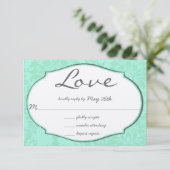 Turquiose Mint Damask Wedding RSVP Kaart (Staand voorkant)