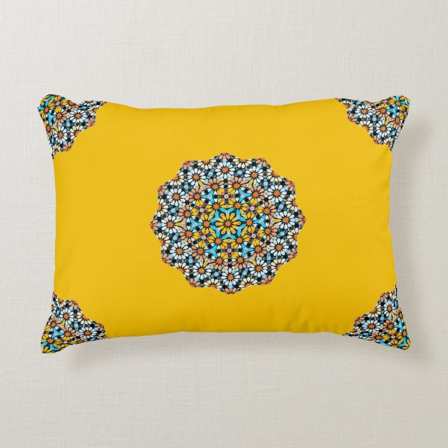 Turquise en Geel Marmer Marokkaans Mozaïek Accent Kussen (Voorkant)