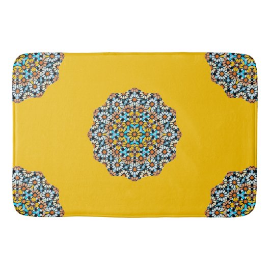 Turquise en Geel Marmer Marokkaans Mozaïek Badmat (Voorkant)