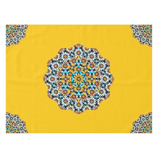 Turquise en Geel Marmer Marokkaans Mozaïek Tafelkleed (Voorkant (Horizontaal))
