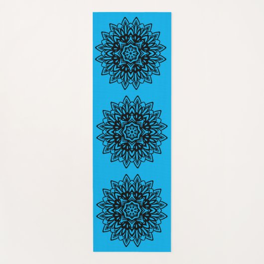 Turquise en zwarte mandala yoga mat (Voorkant)