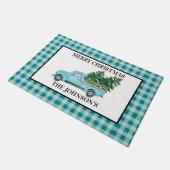 Turquois Blue Truck Turquoise Check Kerstmis Deurmat (Schuin)