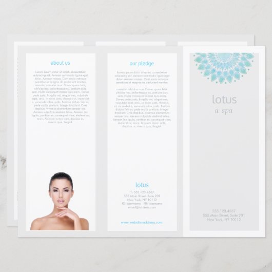 Turquois Mandala Lotus Spa Salon Tri-Fold Brochure (Voorkant / Achterkant)
