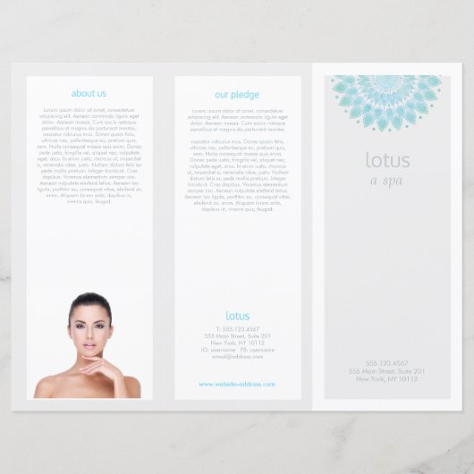 Turquois Mandala Lotus Spa Salon Tri-Fold Brochure (Voorkant)