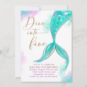 Turquois zeemeermin duik in vijf 5e verjaardagsfee kaart (Voorkant)