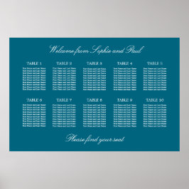 Turquoise 10 Table Wedding Seating Chart Poster
