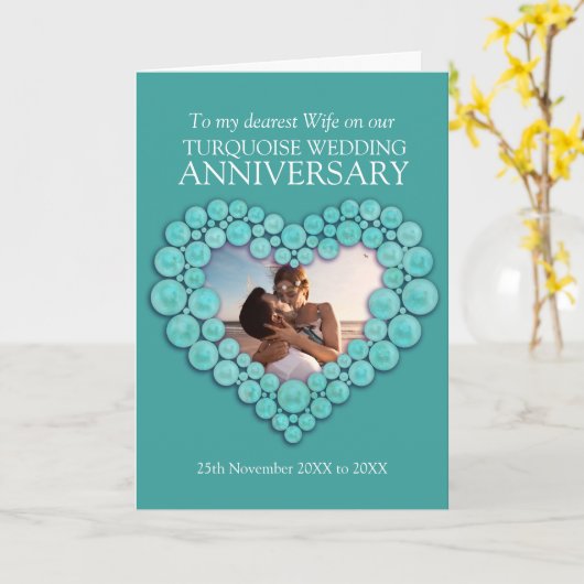 Turquoise 11e trouwdag vrouw fotokaart kaart (Gele Bloem)