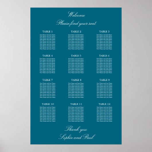 Turquoise 12 Tafel Trouw Stoelenindeling Poster (Voorkant)