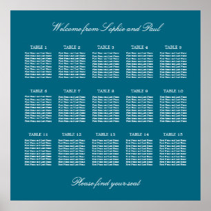 Turquoise 15 Table Wedding Seating Chart Poster