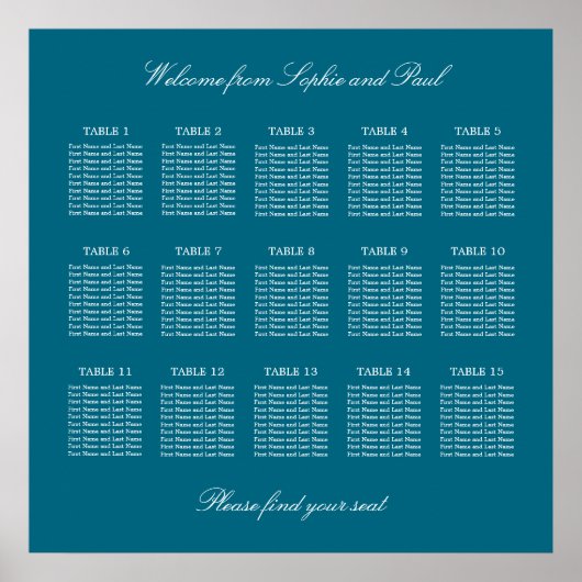 Turquoise 15 Tafel Trouwstoelindeling Poster (Voorkant)