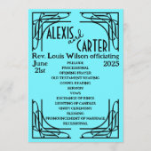 Turquoise 1920's bruiloft programmakaart (Voorkant)