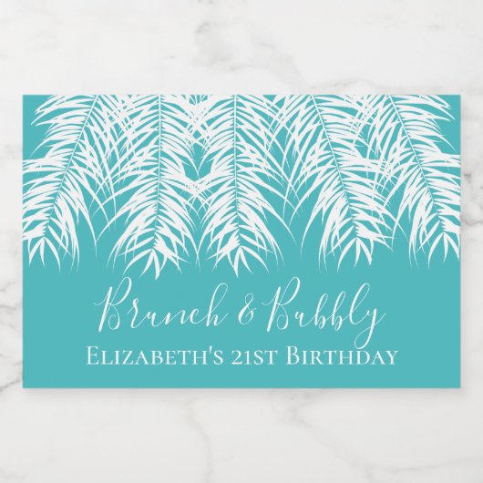 Turquoise 21st Birthday Mini Sparkling Wijnetiket (Enkel label)