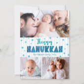 Turquoise 3 Foto Happy Hanukkah Moderne Typografie Feestdagenkaart (Voorkant)