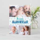 Turquoise 3 Foto Happy Hanukkah Moderne Typografie Feestdagenkaart (Staand voorkant)