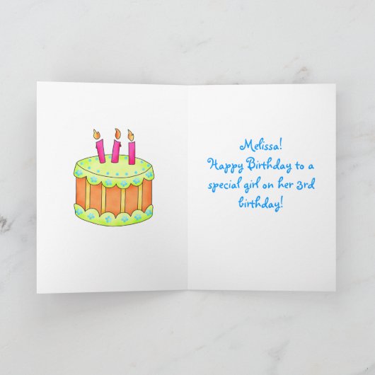 Turquoise 3rd Birthday Kaart met Cake (Binnen)